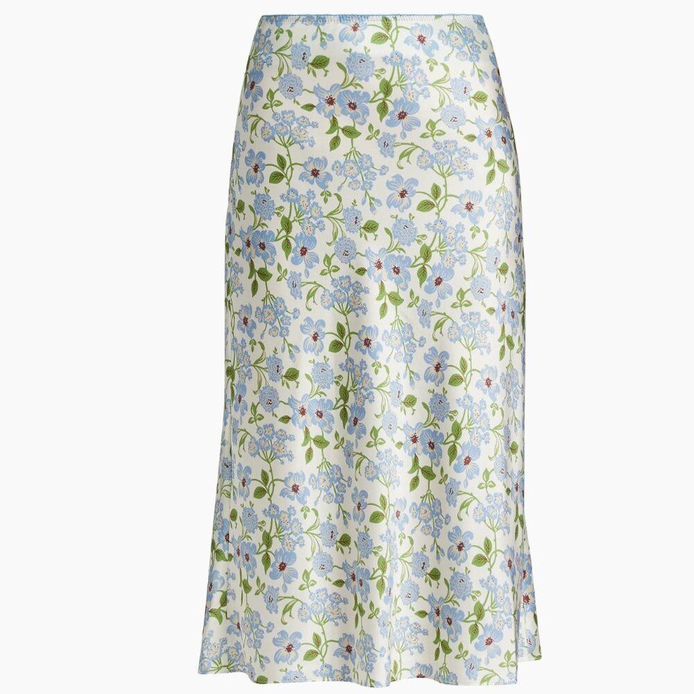 Doen Elowena Silk Floral Midi Slip Skirt ivory strawberry moon Size L NWT